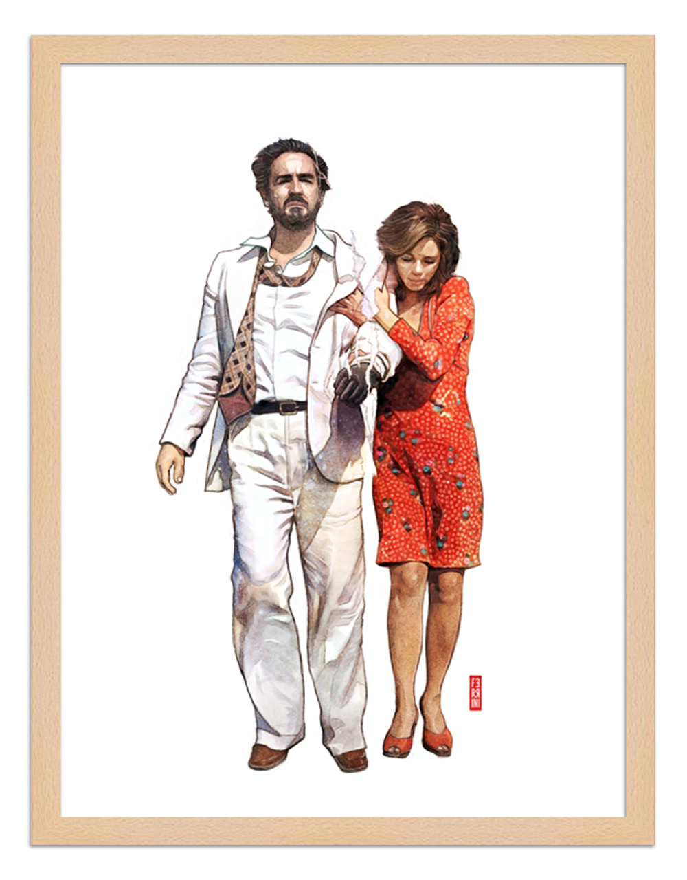 Figures du cinéma - illustration - cadre bois - Fausto e Sara