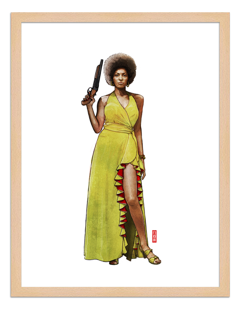 Figures du cinéma - illustration - cadre bois - Foxy