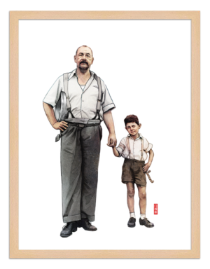 Figures du cinéma - illustration - cadre bois - Alfredo e toto