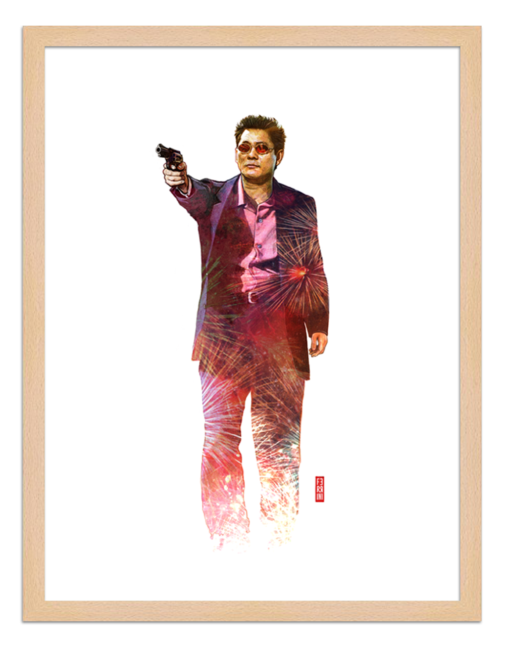 Figures du cinéma - illustration - cadre bois - Yoshitaka